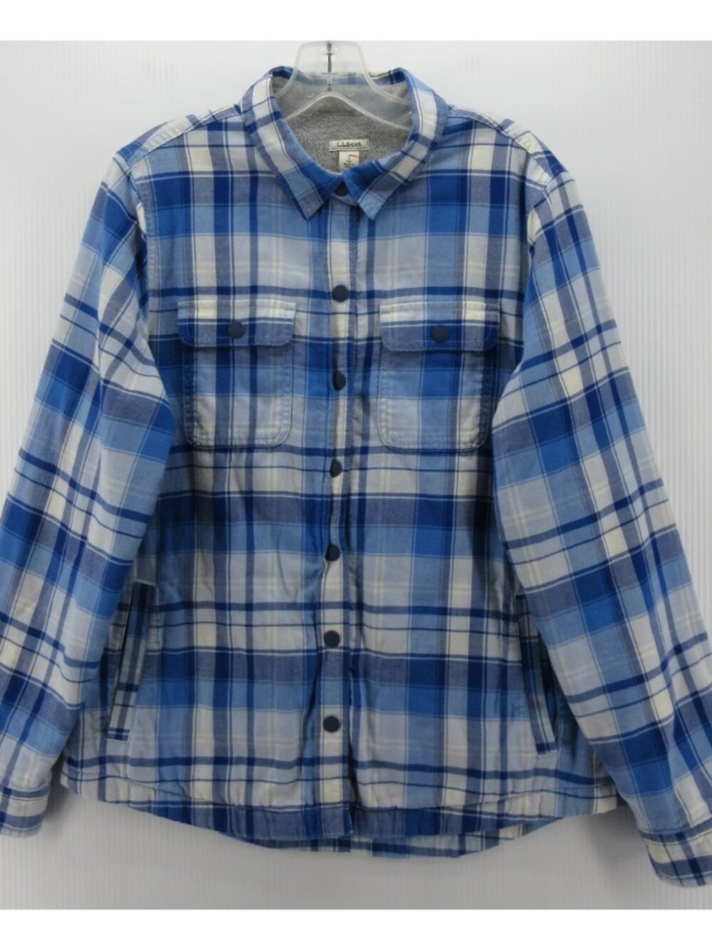 LL Bean Top Small Shirt Plush Fleece Lined Plaid Shacket Snap Down